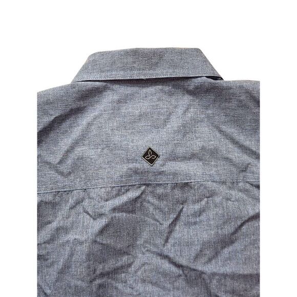 PrAna Men's Med button up Hiking Outdoor shirt Blue chest pocket Roll Tab nylon - Picture 5 of 10